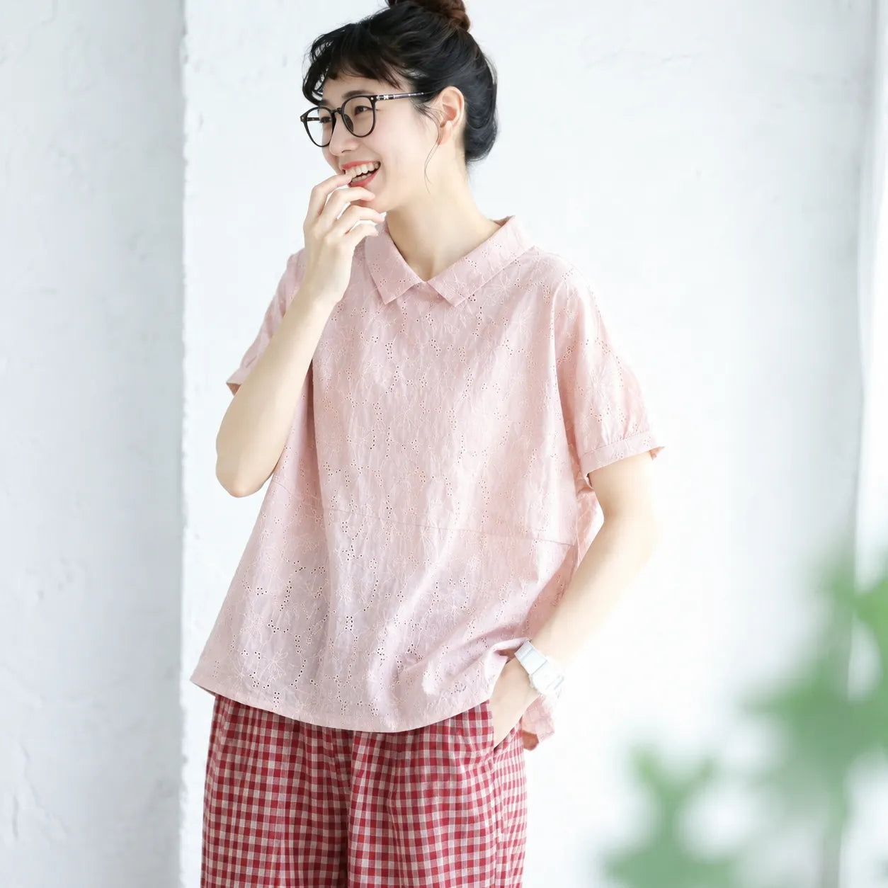 ナチュラル M~2XL リラックス＆レトロな夏の定番アイテム 半袖ブラウス/ダボシャツ・ラクに着られる