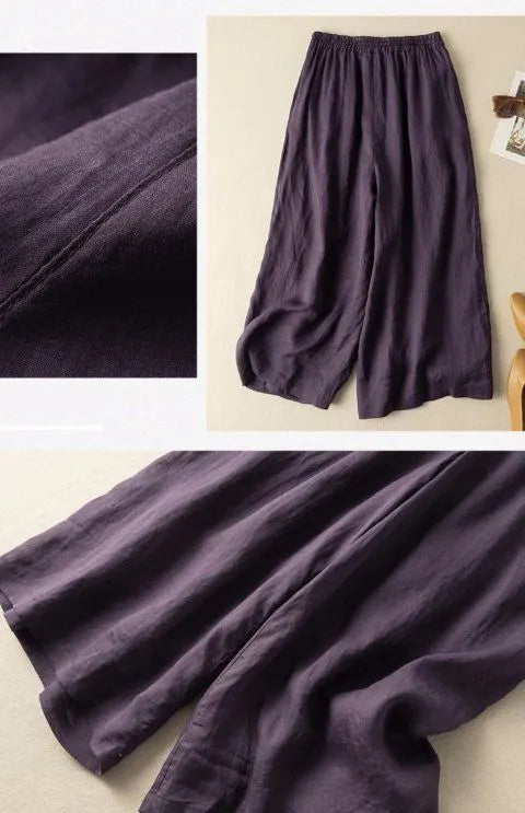 M-6XL リボン 無地 綿麻 アンクル丈（9分丈）体型をカバー カジュアルパンツ