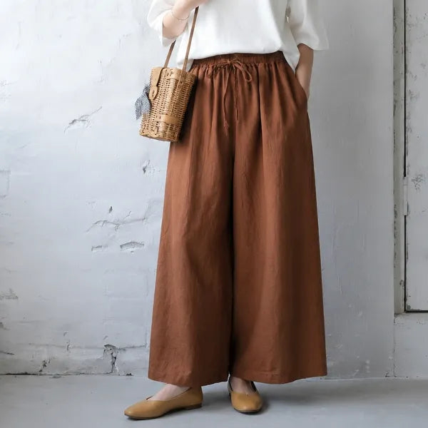 M-6XL リボン 無地 綿麻 アンクル丈（9分丈）体型をカバー カジュアルパンツ