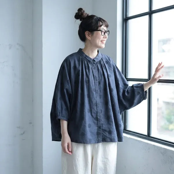 【ゆったり】可愛いドット柄シャツ S/M/L 体型カバー さらっと着られて、毎日着たくなる！