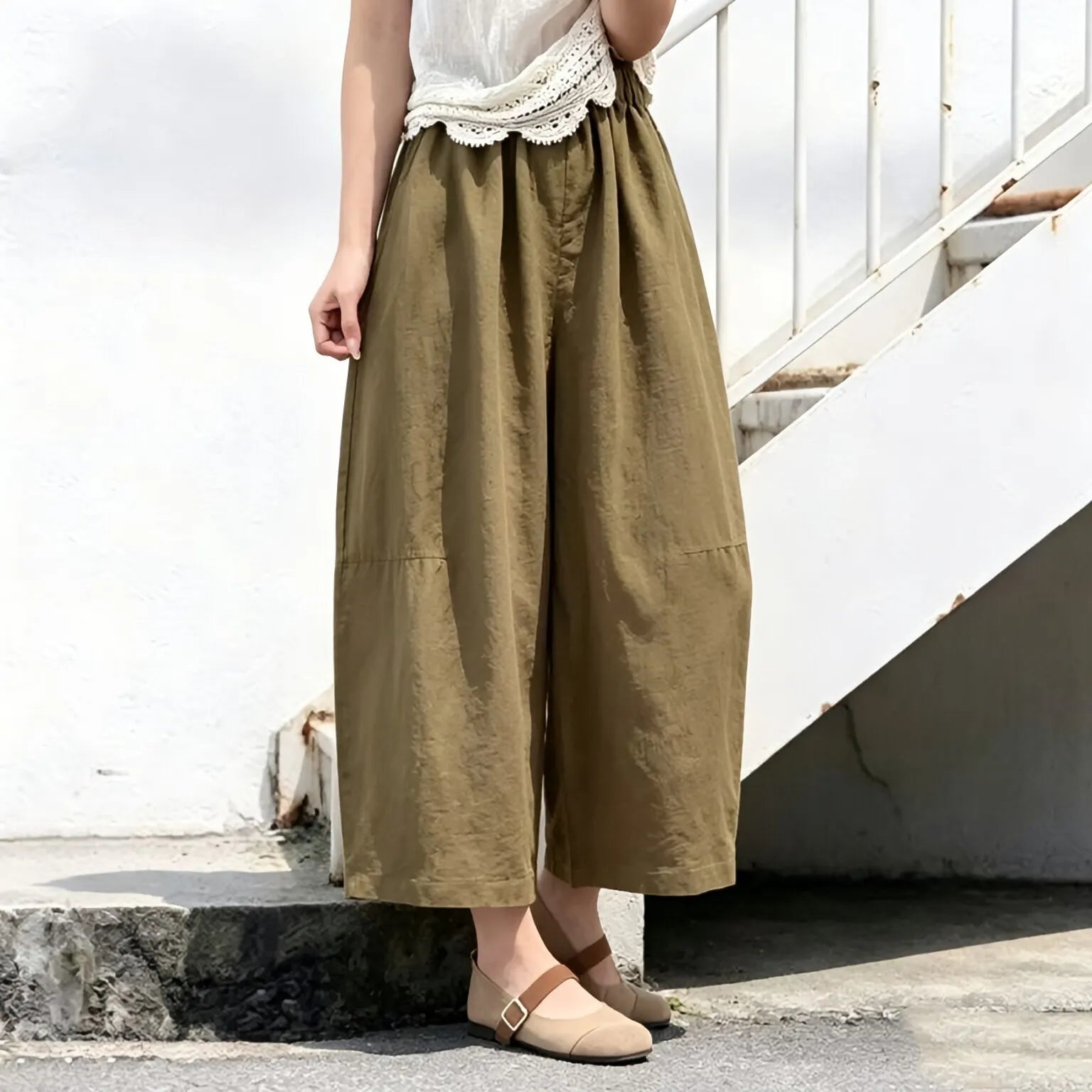 M-5XL 綿麻 アンクル丈（9分丈） 肌触り柔らかい 刺繍 カートゥーン ビックシルエット ファッション ガウチョパンツ