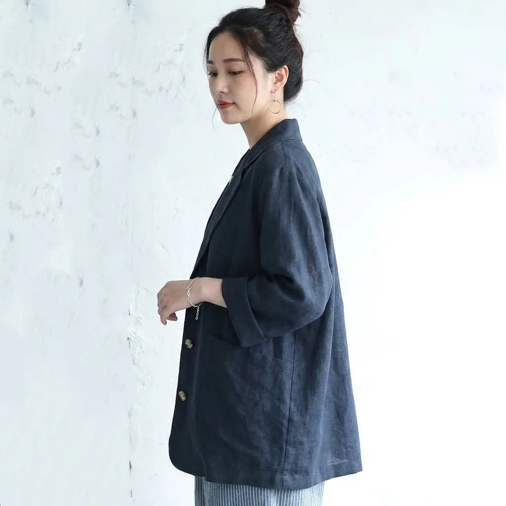 「くたっと、柔らか」 日焼け対策 M-2XL 綿麻 シングルブレスト 折り襟 カーディガン