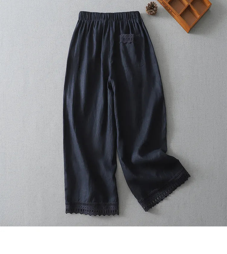 M-2XL レース 切り替え アンクル丈（9分丈） ロング丈 無地 レトロ ガウチョパンツ