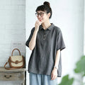 【Ｍ-2XL】リネン生地 綿麻 POLOネック ボタン半開き | 通勤 シャツ