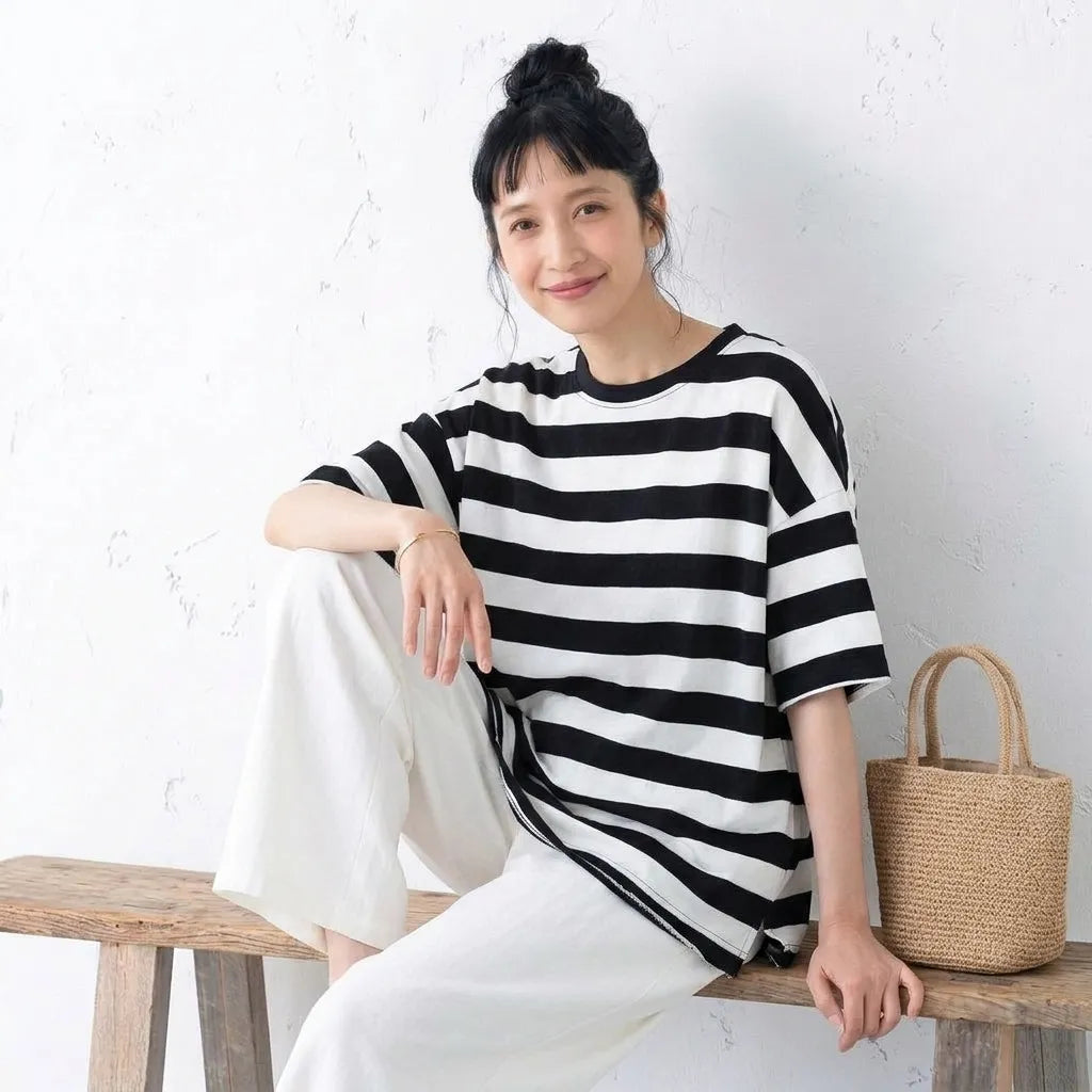 シンプルボーダー大きめゆるTシャツ