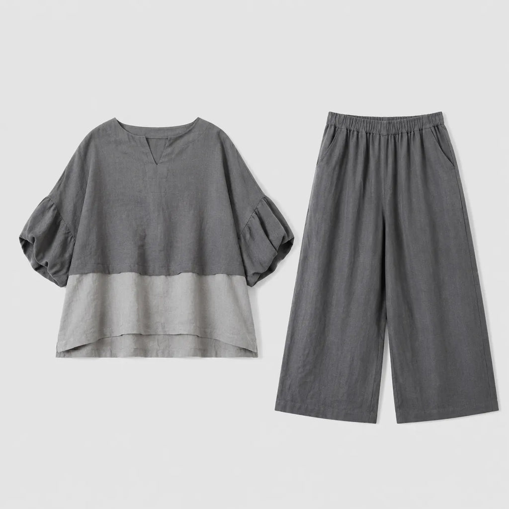 【2点セット】日常にそっと馴染む、くったりと柔らかな綿麻素材のナチュラルな上下