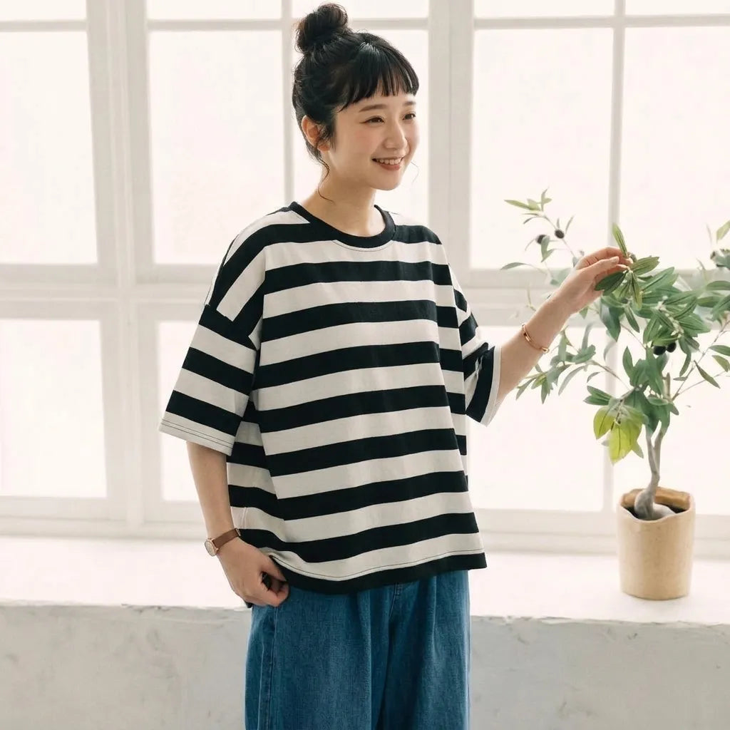 シンプルボーダー大きめゆるTシャツ