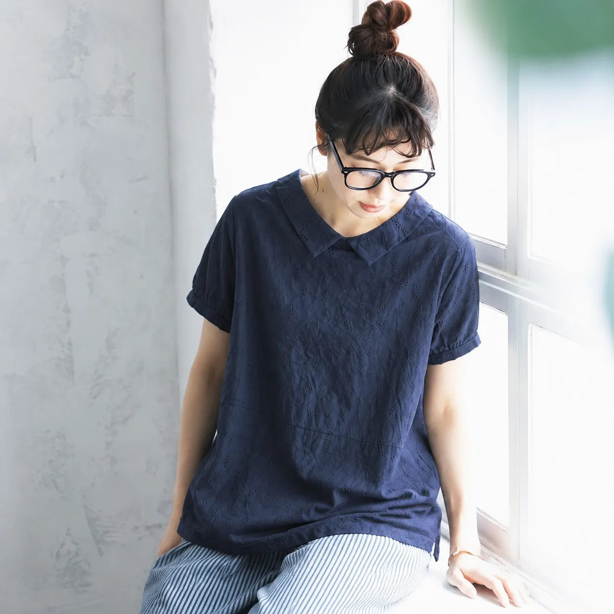 ナチュラル M~2XL リラックス＆レトロな夏の定番アイテム 半袖ブラウス/ダボシャツ・ラクに着られる
