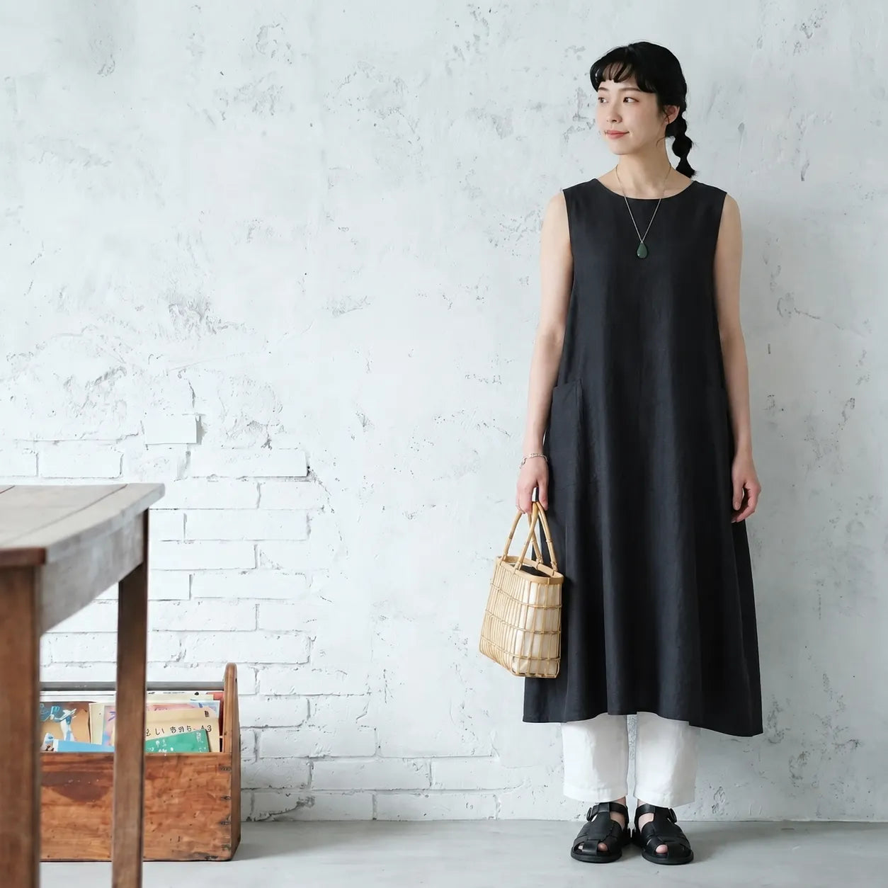 M-XL ファッション ラウンドネック 無地 Aライン ワンピース