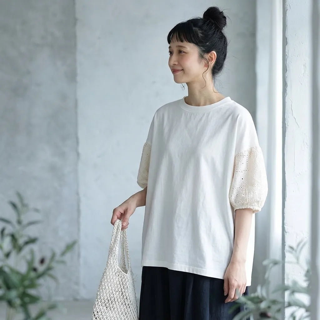 風を編みこむ、透かし編みプルオーバー Tシャツ