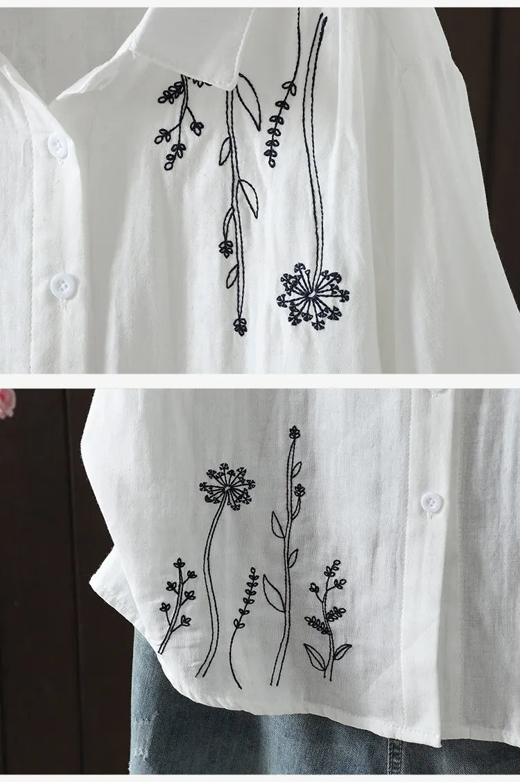 アンティークな刺繍を胸に、からだが泳ぐルーズな５分袖トップス