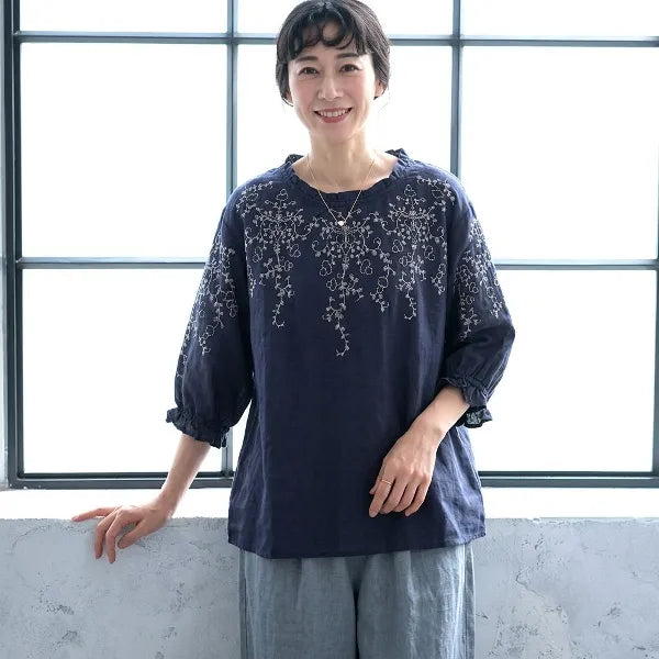 M-4XL 綿麻 ラウンドネック 五分袖 プリント 清新 Tシャツ
