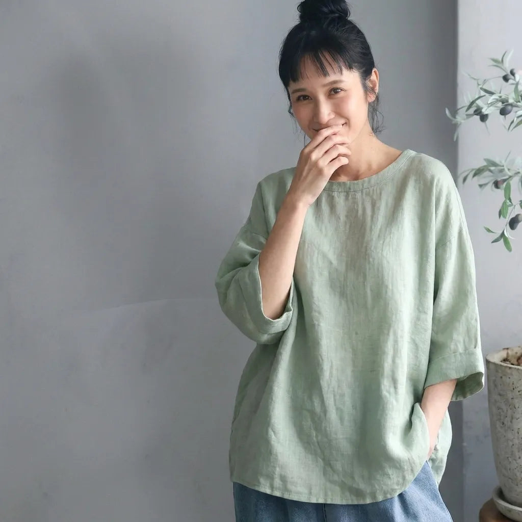 リネン生地ゆったりナチュラルシャツ