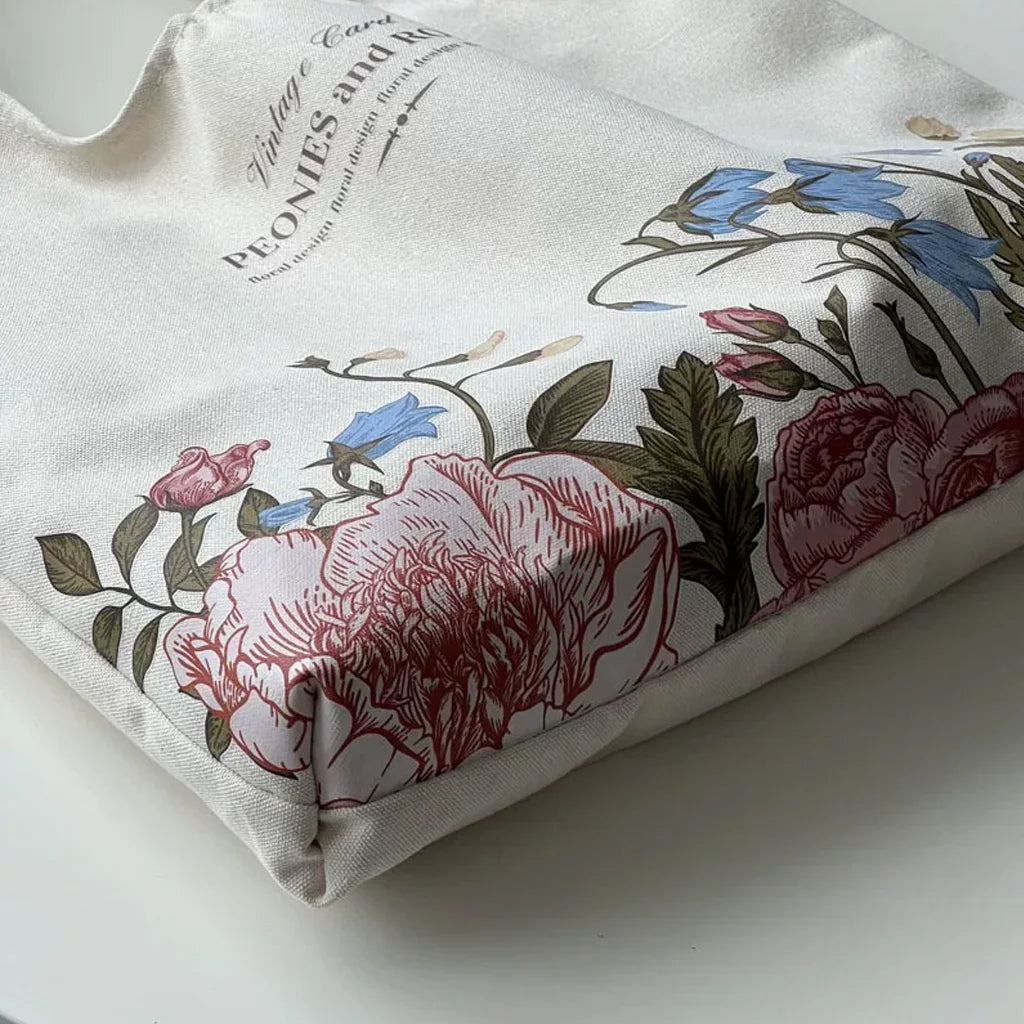 しっかり厚手肩掛けマルシェな草花バッグ