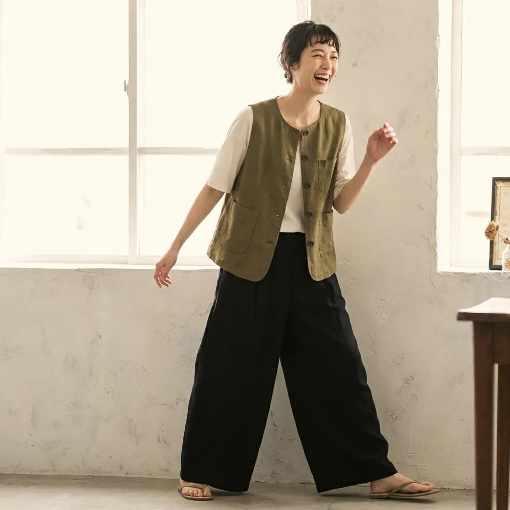コットンリネン ドレープ感 大人クール ベスト