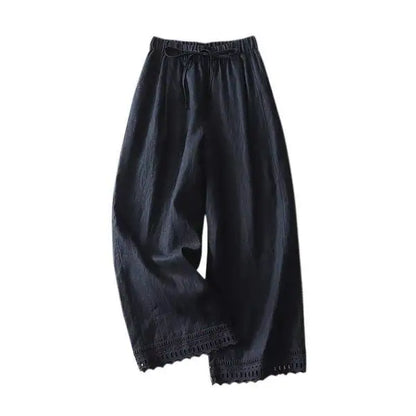 M-2XL レース 切り替え アンクル丈（9分丈） ロング丈 無地 レトロ ガウチョパンツ