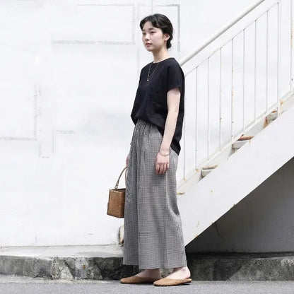 M-2XL ウエストゴムチェックパンツ｜美術館・写真展鑑