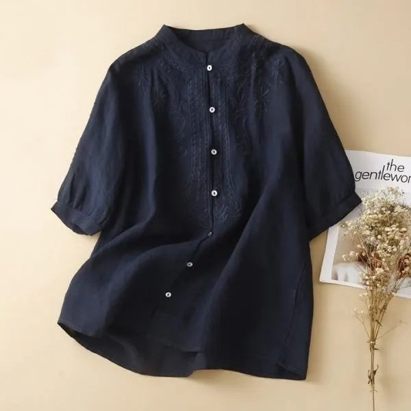 M-2XL 綿麻 ゆったり刺繍シャツ 柔らか肌触り 毎日使える