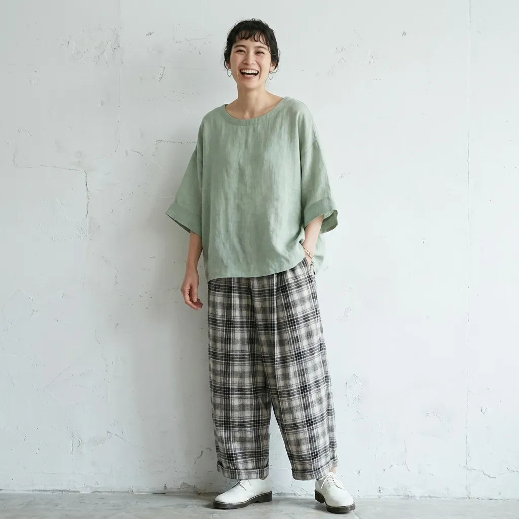 リネン生地ゆったりナチュラルシャツ