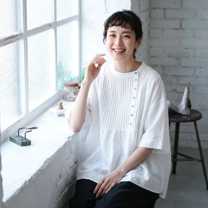 コットンリネンのゆるっと大人可愛い夏のおめかしブラウス