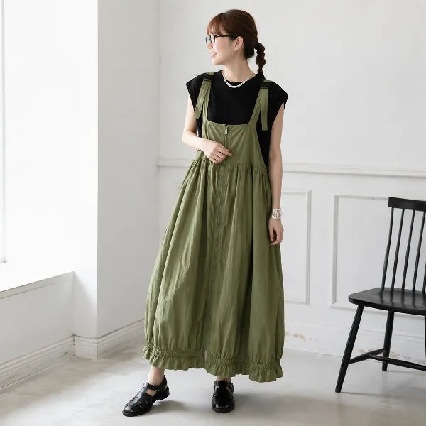 フリー フルジップ ポケット付き 体型をカバー 脚長効果 デイリー バルーン ワンピース
