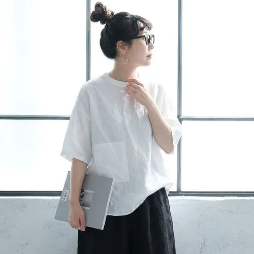 L-2XL ゆるシルエットリネンプルオーバー｜在宅・カフェタイム