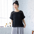 【単品注文】クルーネックバットスリーブ半袖トップスとプリーツワイドパンツセットアップ
