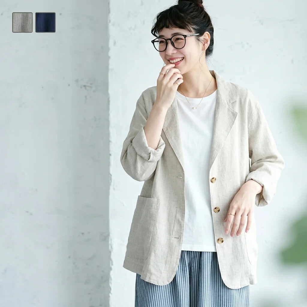 「くたっと、柔らか」 日焼け対策 M-2XL 綿麻 シングルブレスト 折り襟 カーディガン