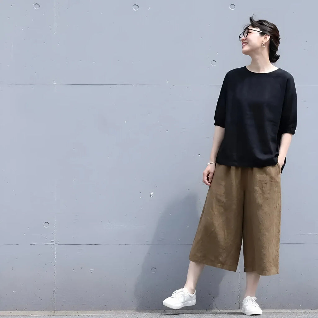 M-4XL 無地 ナチュラル 接触冷感 ハイウエスト カジュアル 七分パンツ