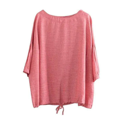 【ラクに着られる】S-4XL 綿麻 大人ナチュラル 心地よい 五分袖 ドルマンスリーブ Tシャツ