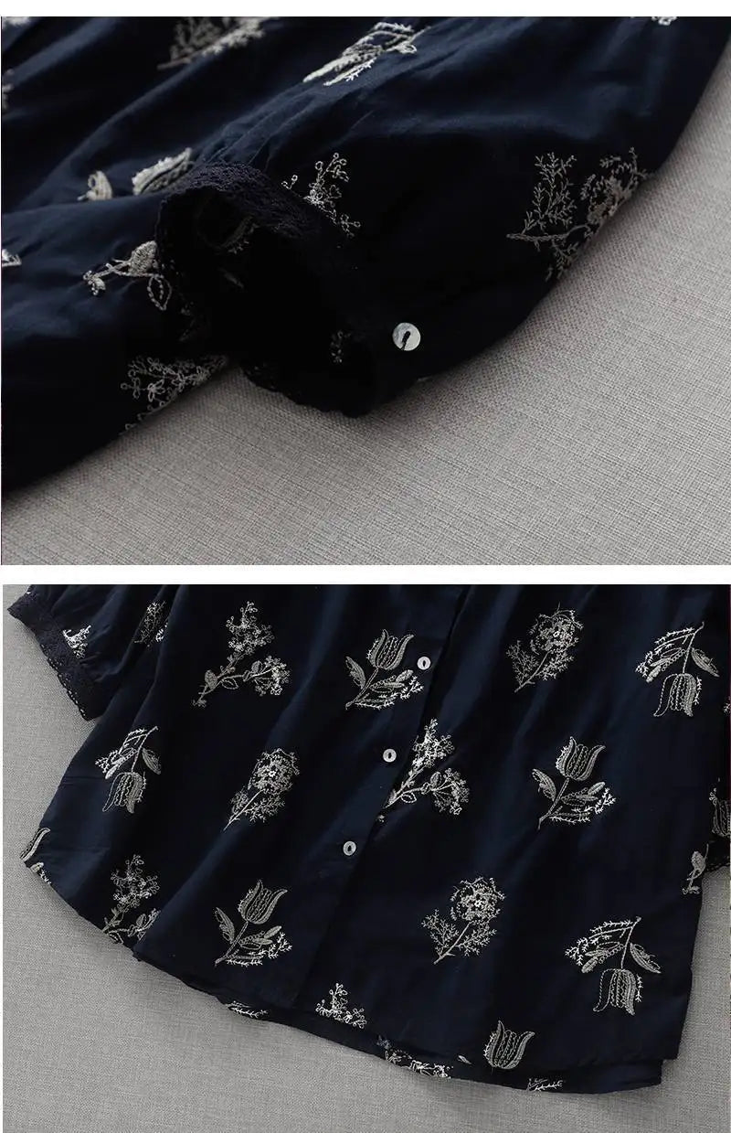 M-2XL 通気性良い 花模様 刺繍 清新 シャツ