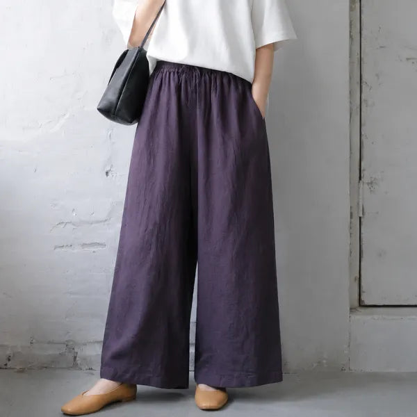 M-6XL リボン 無地 綿麻 アンクル丈（9分丈）体型をカバー カジュアルパンツ