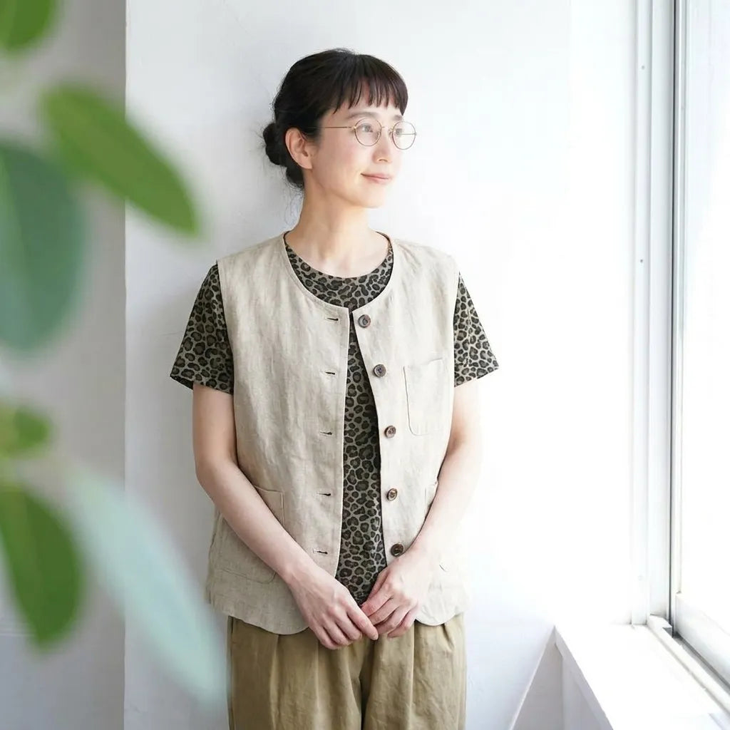コットンリネン ドレープ感 大人クール ベスト
