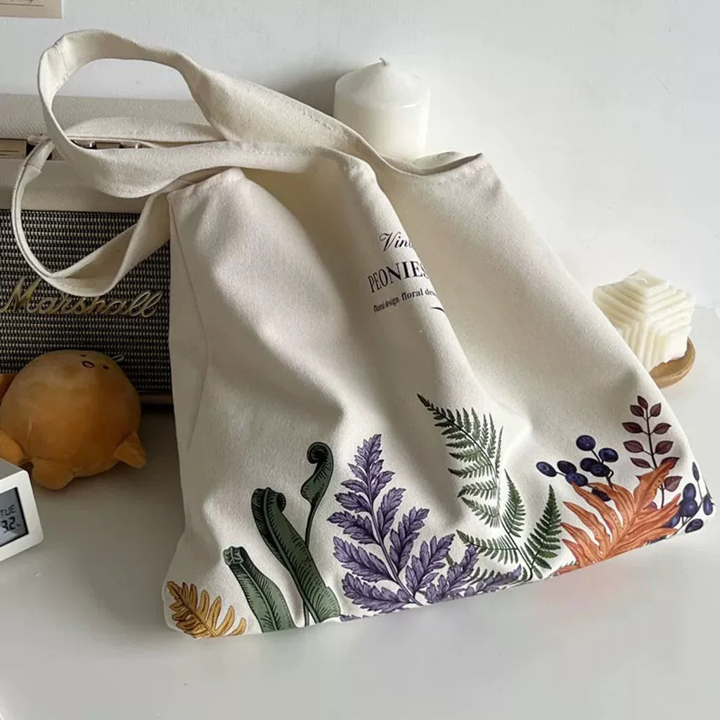 しっかり厚手肩掛けマルシェな草花バッグ