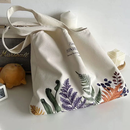 しっかり厚手肩掛けマルシェな草花バッグ