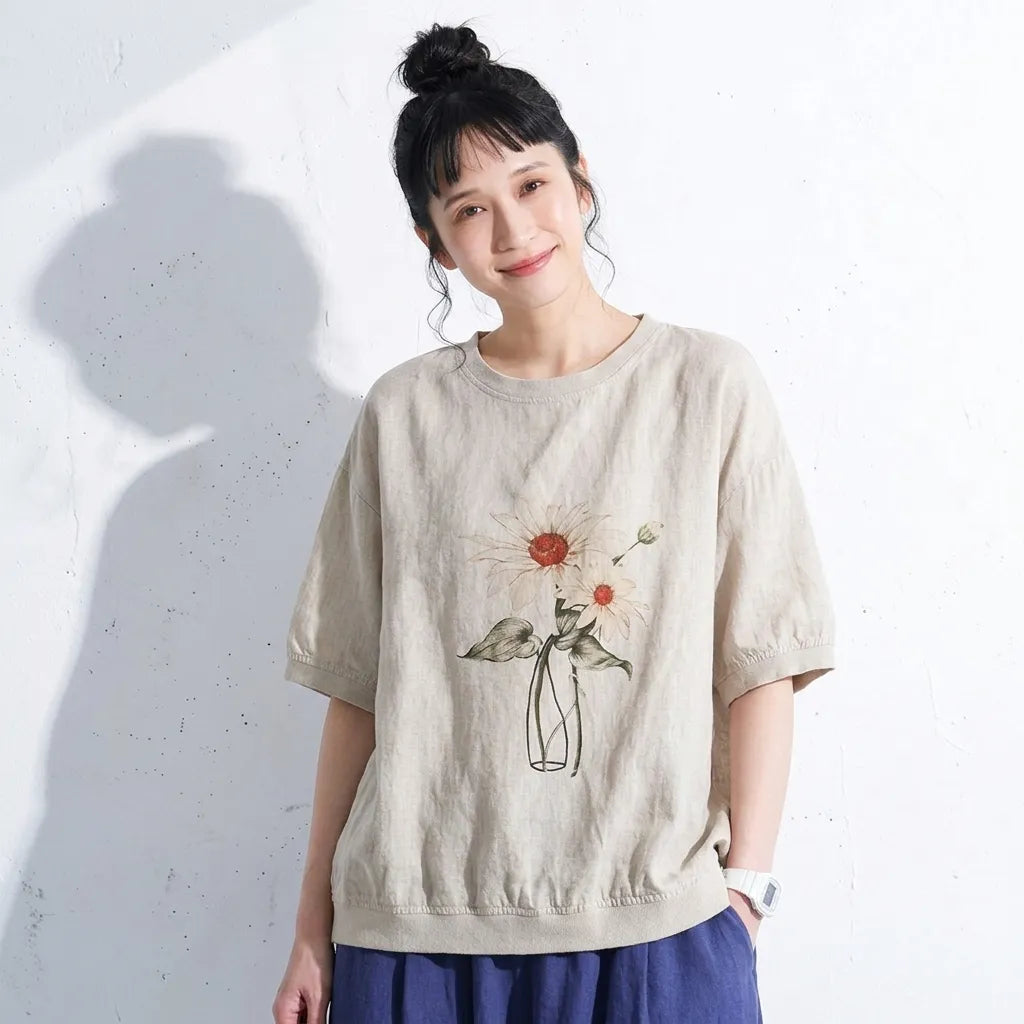 夏の思い出をスケッチした、アンティーク風半袖Tシャツ