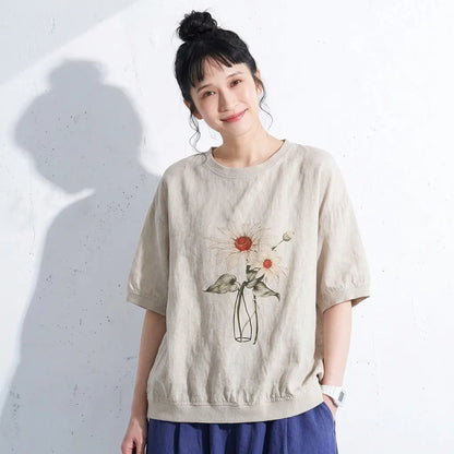 夏の思い出をスケッチした、アンティーク風半袖Tシャツ