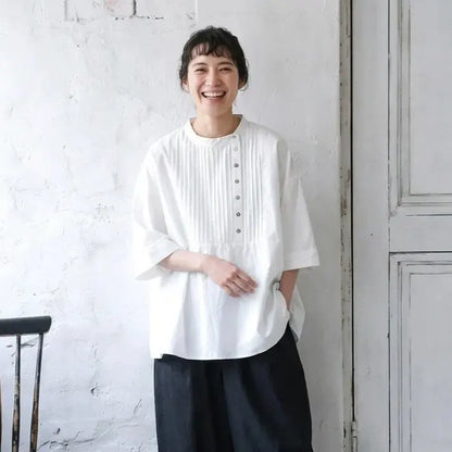 コットンリネンのゆるっと大人可愛い夏のおめかしブラウス