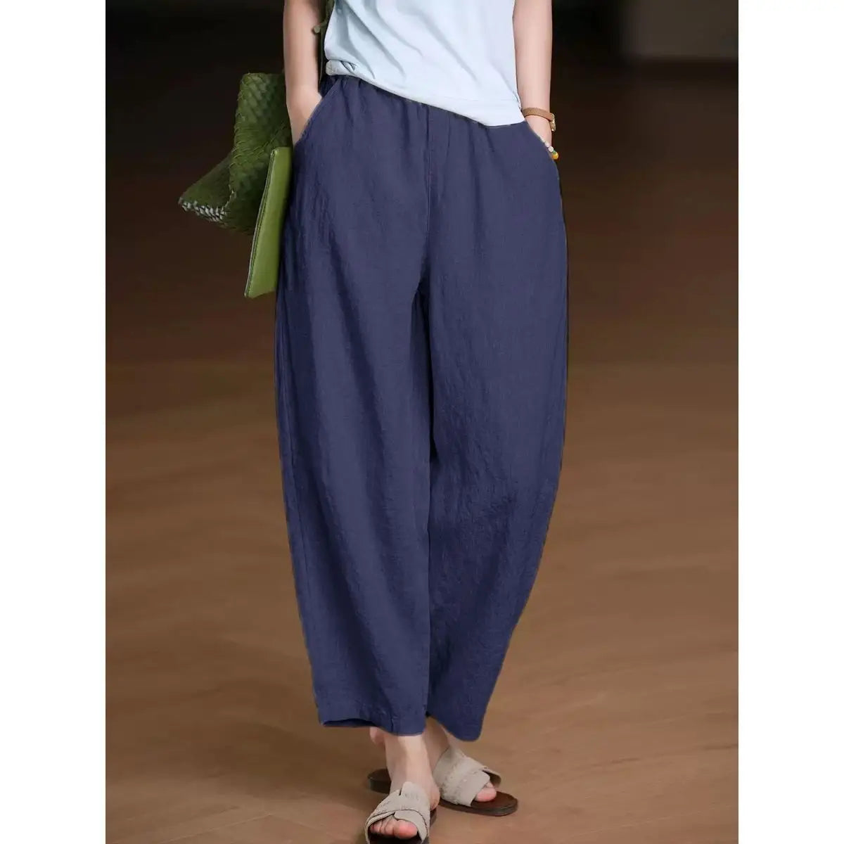 S-5XL 綿麻 9分丈 | 体型をカバー 普段使い カジュアルパンツ