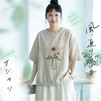 夏の思い出をスケッチした、アンティーク風半袖Tシャツ