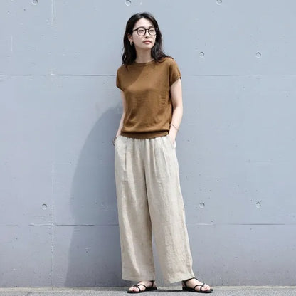 M-2XL 薄手素材 アンクル丈（9分丈） 無地 カジュアル ガウチョパンツ