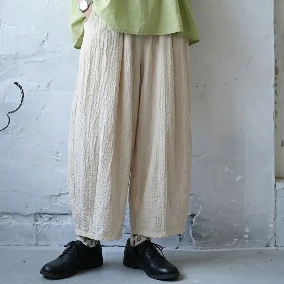 S~XL まるっと可愛い 綿麻万能パンツ 無地 大きめのサイズ感 体型をカバー ガウチョパンツ
