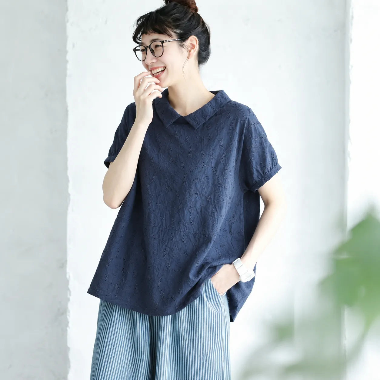 ナチュラル M~2XL リラックス＆レトロな夏の定番アイテム 半袖ブラウス/ダボシャツ・ラクに着られる