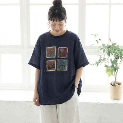 ルーズな雰囲気細見え半袖プルオーバーTシャツ