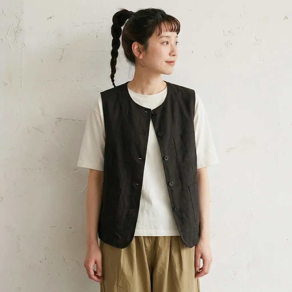 コットンリネン ドレープ感 大人クール ベスト