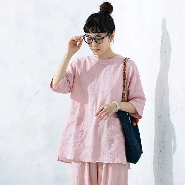 L-2XL ゆるシルエットリネンプルオーバー｜在宅・カフェタイム