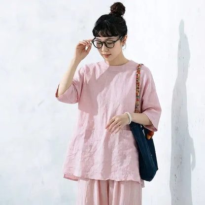 L-2XL ゆるシルエットリネンプルオーバー｜在宅・カフェタイム