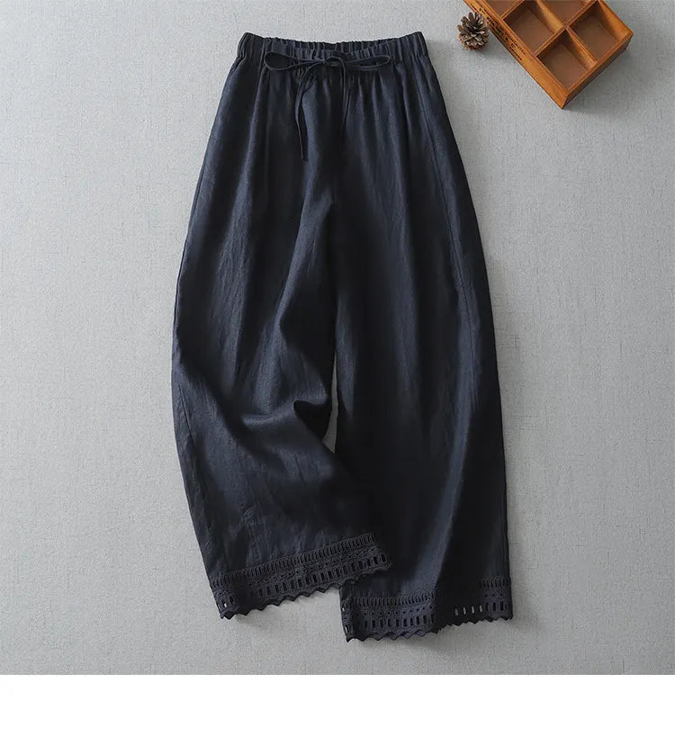 M-2XL レース 切り替え アンクル丈（9分丈） ロング丈 無地 レトロ ガウチョパンツ