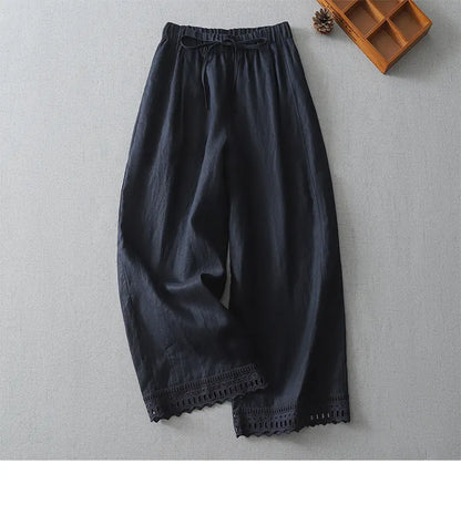 M-2XL レース 切り替え アンクル丈（9分丈） ロング丈 無地 レトロ ガウチョパンツ