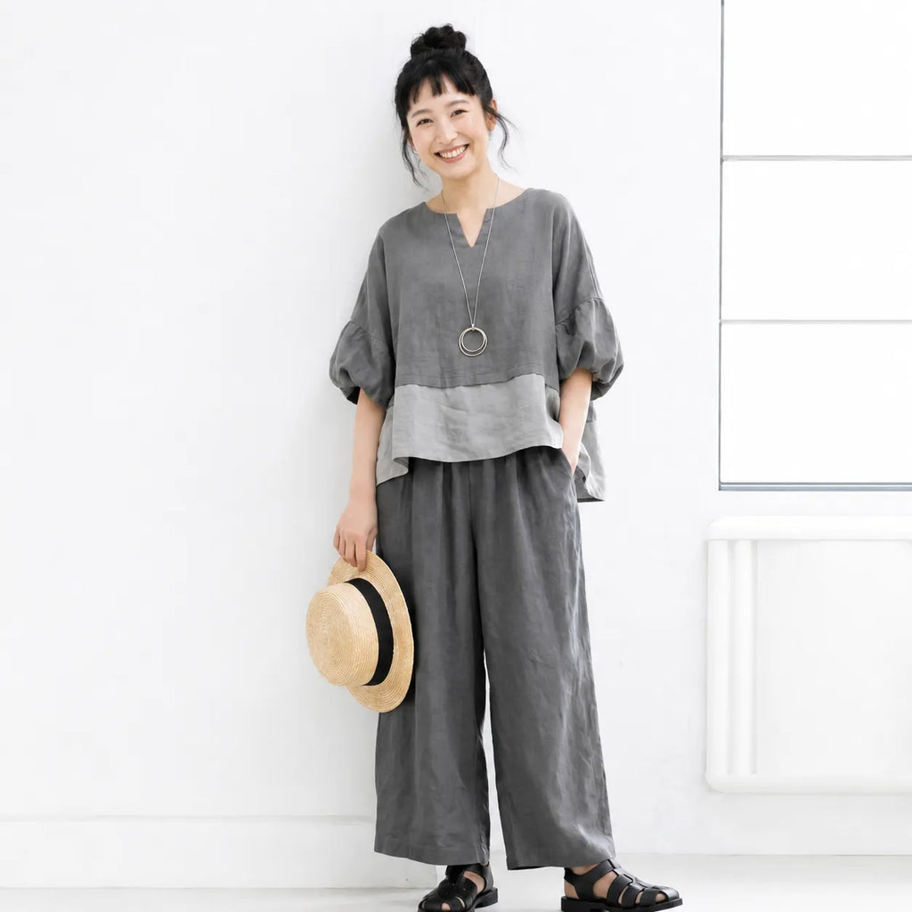 【2点セット】日常にそっと馴染む、くったりと柔らかな綿麻素材のナチュラルな上下